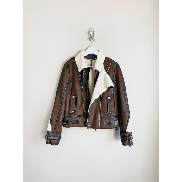 Walter Baker Renee Brown Leather Shearling Jacket - Picture 3 of 11